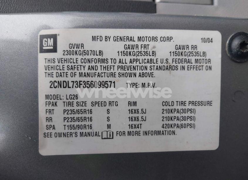 Photo 9 of 2005 Chevrolet Equinox LT (VIN 2CNDL73F356099571)