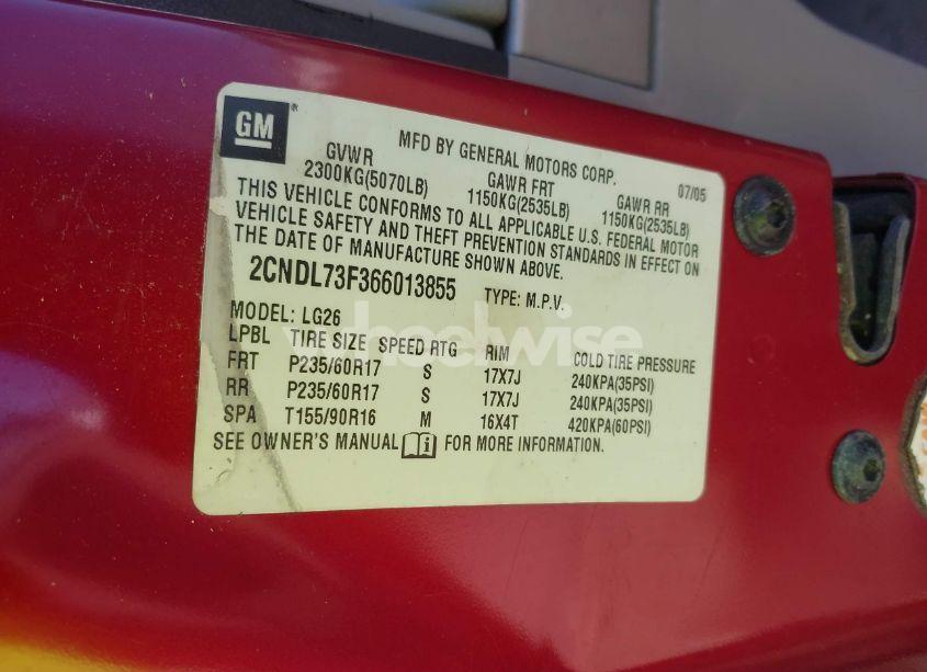 Photo 9 of 2006 Chevrolet Equinox LT (VIN 2CNDL73F366013855)