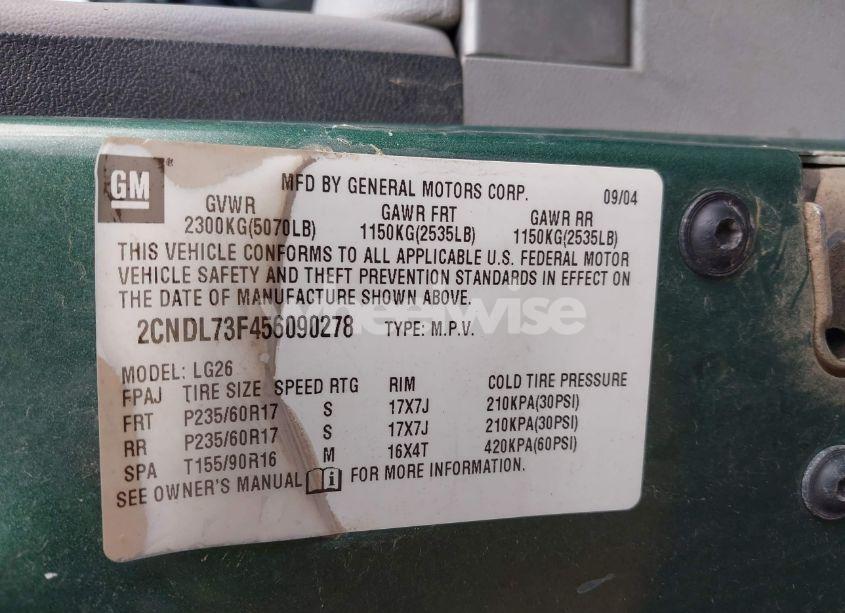 Photo 9 of 2005 Chevrolet Equinox LT (VIN 2CNDL73F456090278)