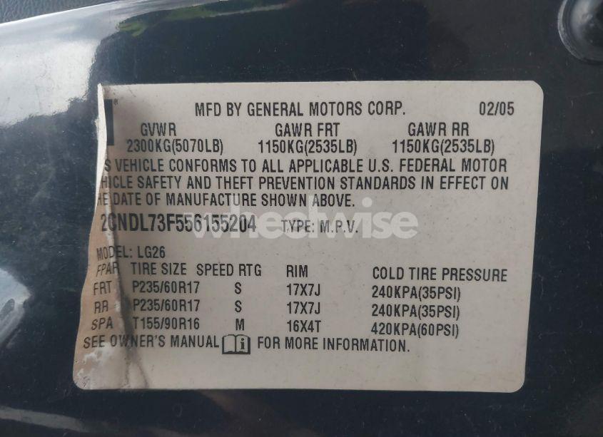 Photo 9 of 2005 Chevrolet Equinox LT (VIN 2CNDL73F556155204)