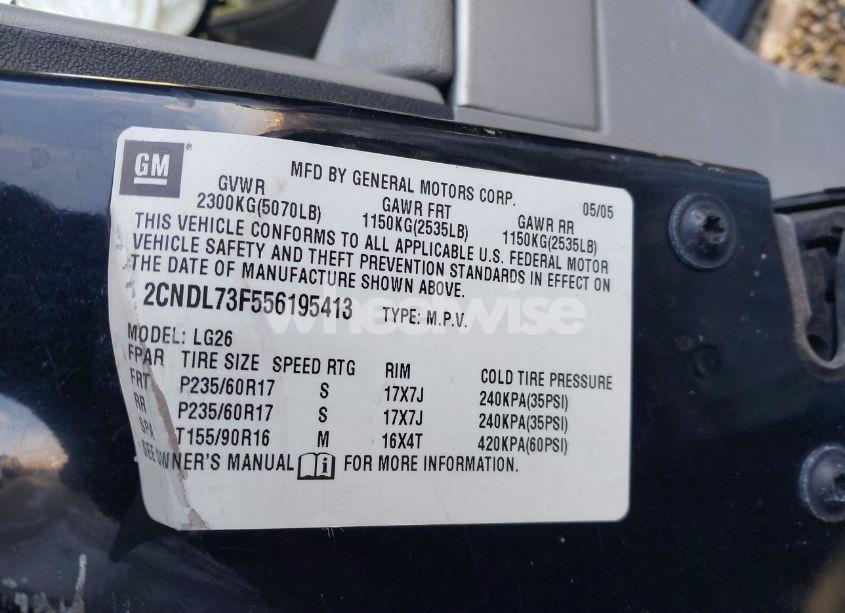 Photo 9 of 2005 Chevrolet Equinox LT (VIN 2CNDL73F556195413)