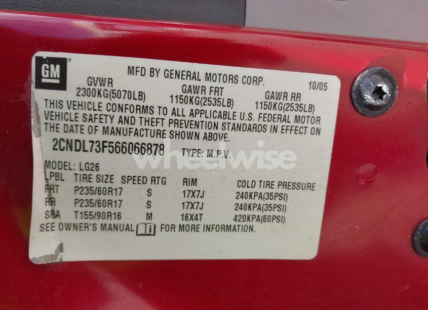 Photo 9 of 2006 Chevrolet Equinox LT (VIN 2CNDL73F566066878)