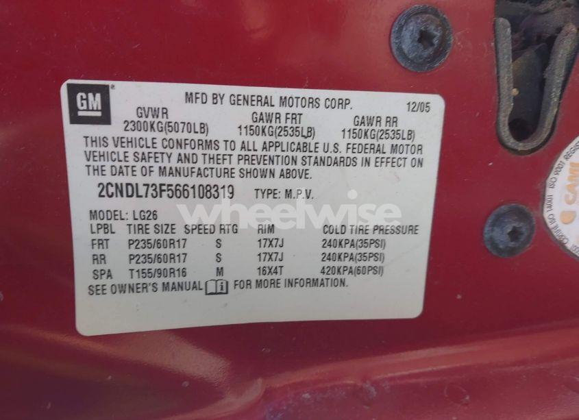 Photo 9 of 2006 Chevrolet Equinox LT (VIN 2CNDL73F566108319)