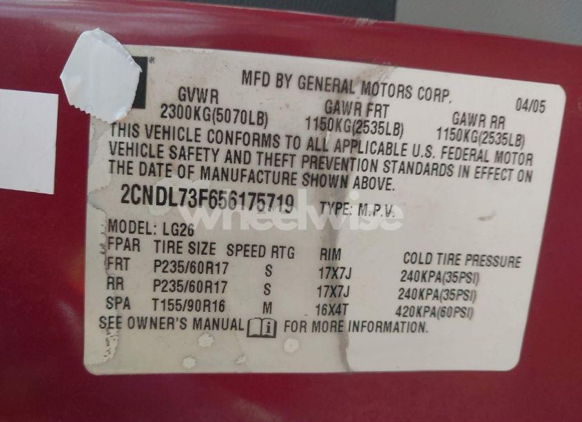 Photo 9 of 2005 Chevrolet Equinox LT (VIN 2CNDL73F656175719)