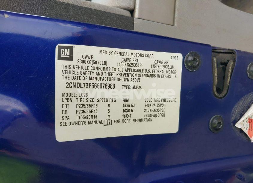 Photo 9 of 2006 Chevrolet Equinox LT (VIN 2CNDL73F666078988)