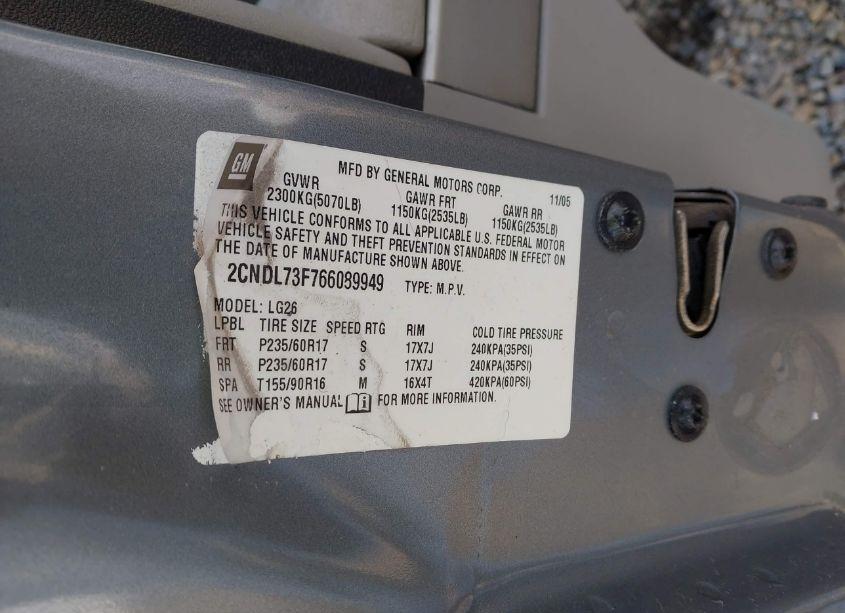 Photo 9 of 2006 Chevrolet Equinox LT (VIN 2CNDL73F766089949)