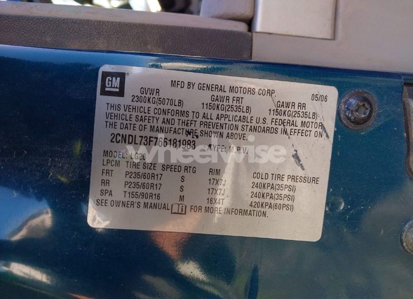 Photo 9 of 2006 Chevrolet Equinox LT (VIN 2CNDL73F766181983)