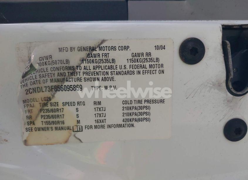 Photo 9 of 2005 Chevrolet Equinox LT (VIN 2CNDL73F856095869)