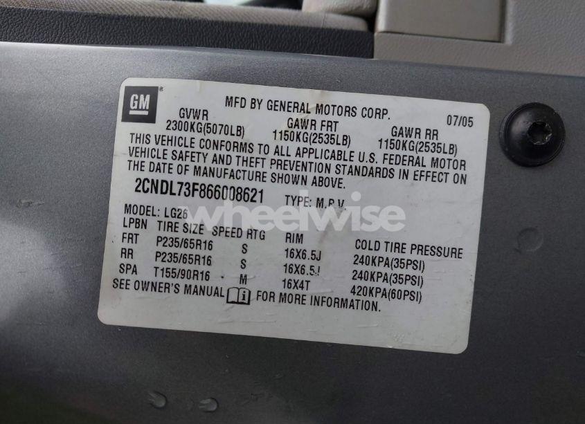 Photo 9 of 2006 Chevrolet Equinox LT (VIN 2CNDL73F866008621)