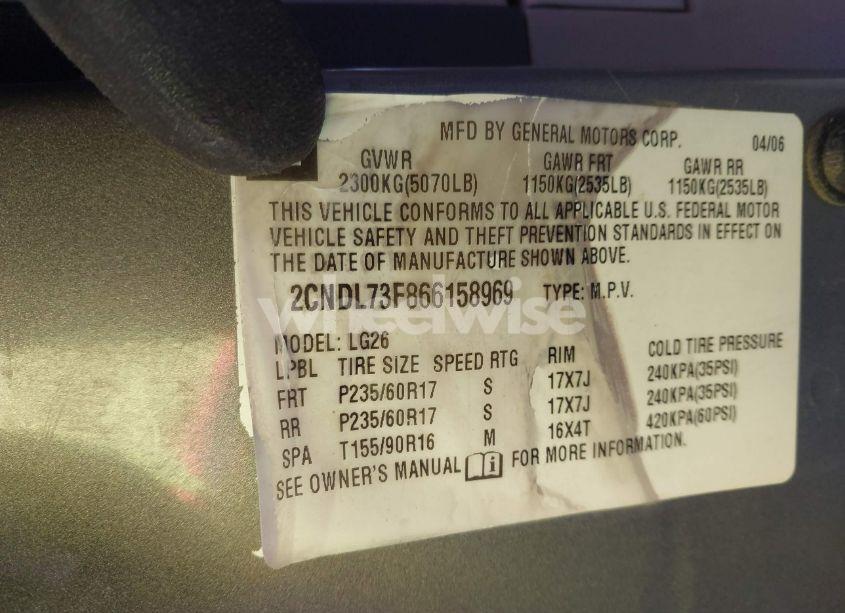 Photo 9 of 2006 Chevrolet Equinox LT (VIN 2CNDL73F866158969)
