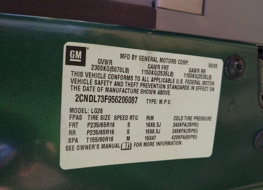 Photo 9 of 2005 Chevrolet Equinox LT (VIN 2CNDL73F956206087)