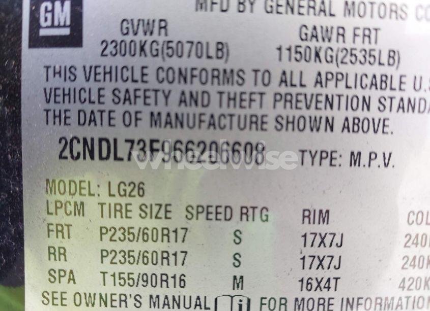 Photo 9 of 2006 Chevrolet Equinox LT (VIN 2CNDL73F966206608)