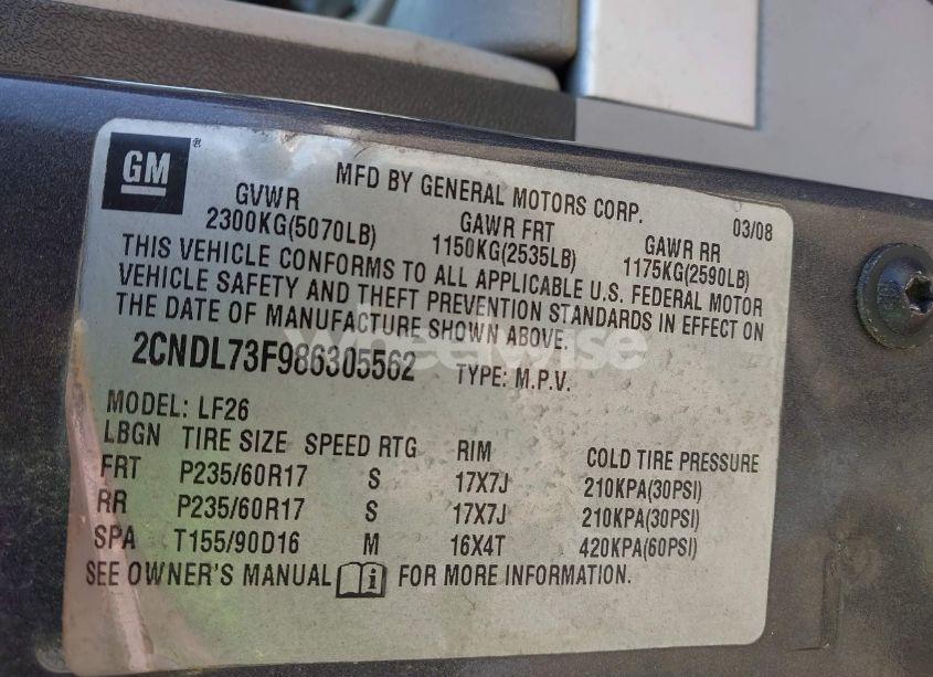 Photo 9 of 2008 Chevrolet Equinox LTZ (VIN 2CNDL73F986305562)