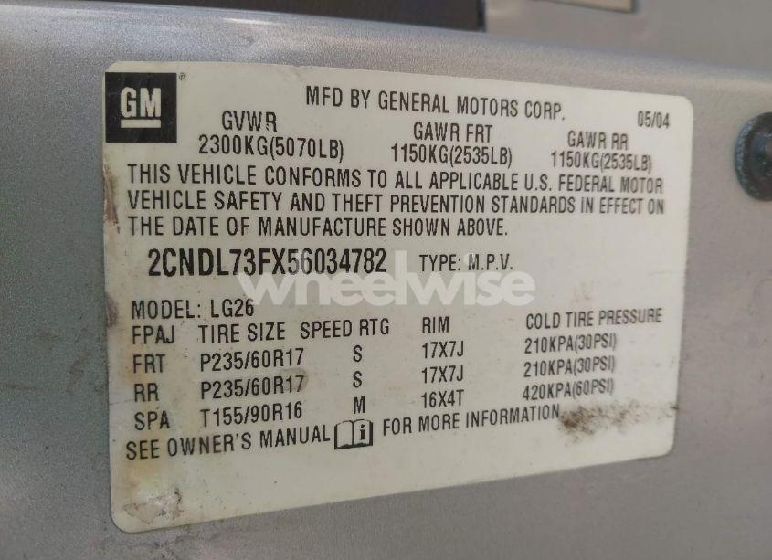 Photo 9 of 2005 Chevrolet Equinox LT (VIN 2CNDL73FX56034782)