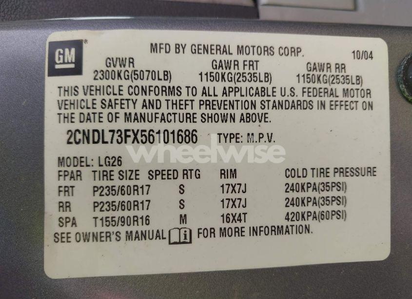 Photo 9 of 2005 Chevrolet Equinox LT (VIN 2CNDL73FX56101686)