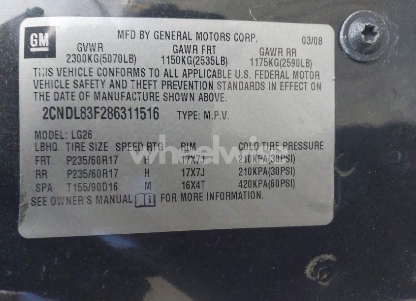 Photo 9 of 2008 Chevrolet Equinox LTZ (VIN 2CNDL83F286311516)