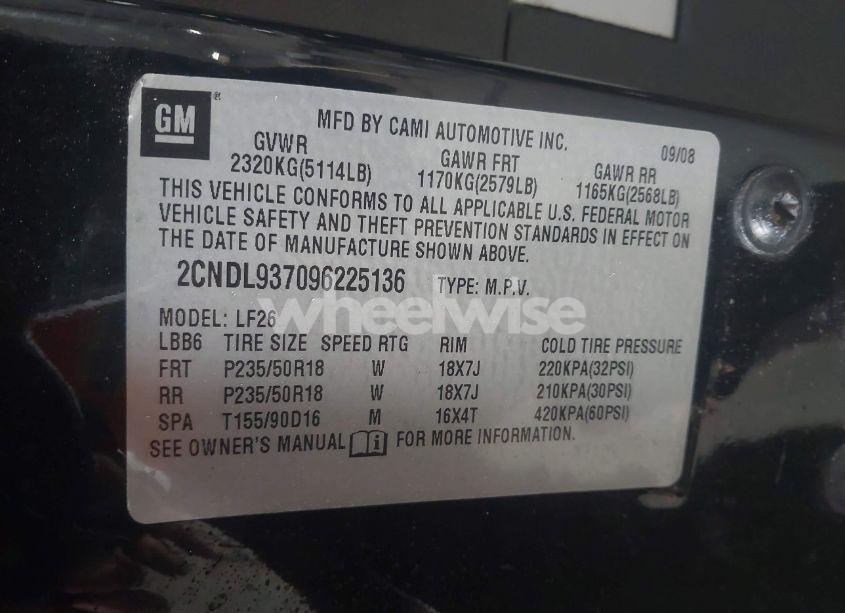 Photo 9 of 2009 Chevrolet Equinox SPORT (VIN 2CNDL937096225136)