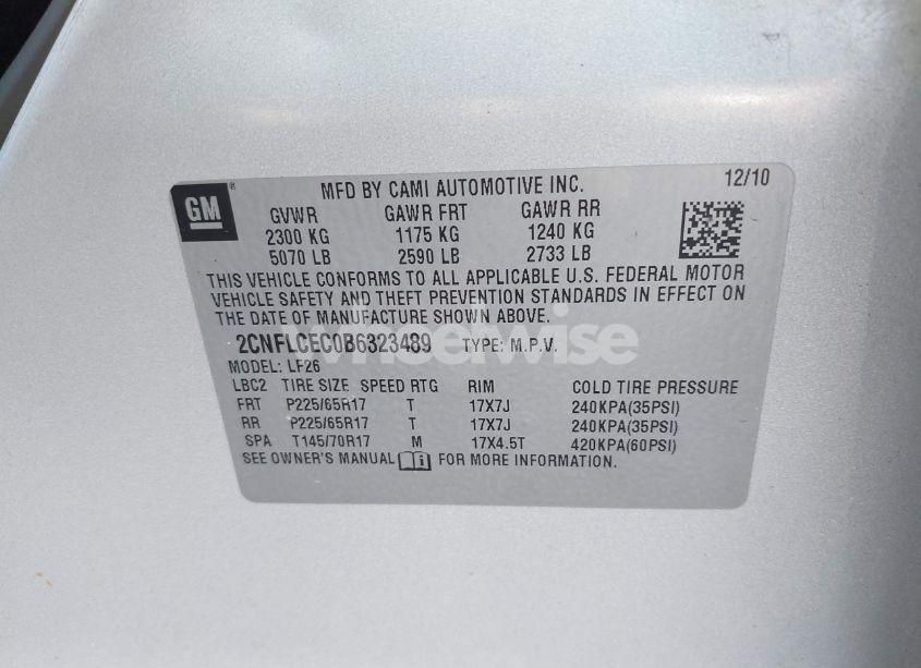 Photo 9 of 2011 Chevrolet Equinox LS (VIN 2CNFLCEC0B6323489)