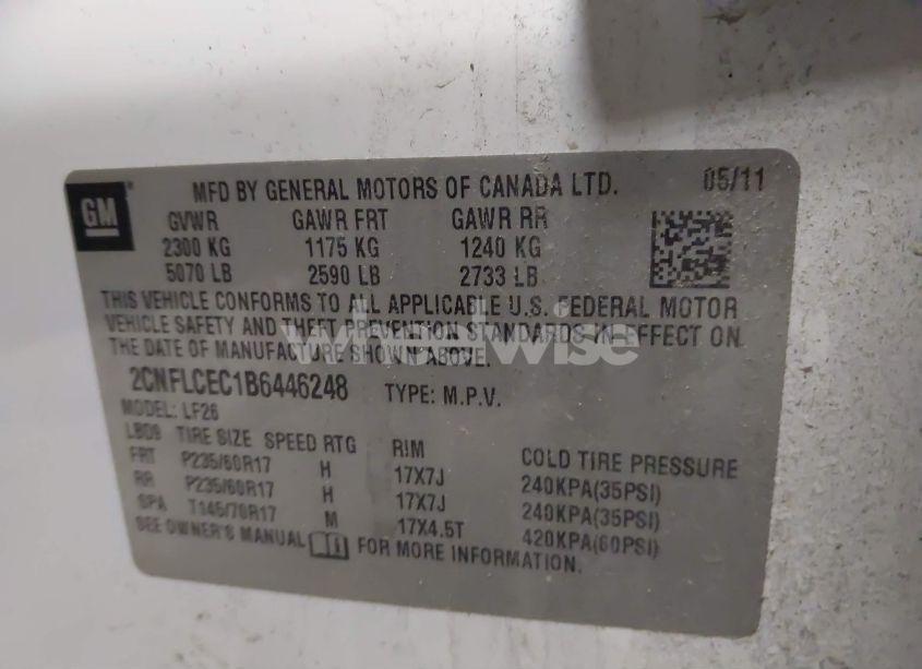 Photo 9 of 2011 Chevrolet Equinox LS (VIN 2CNFLCEC1B6446248)