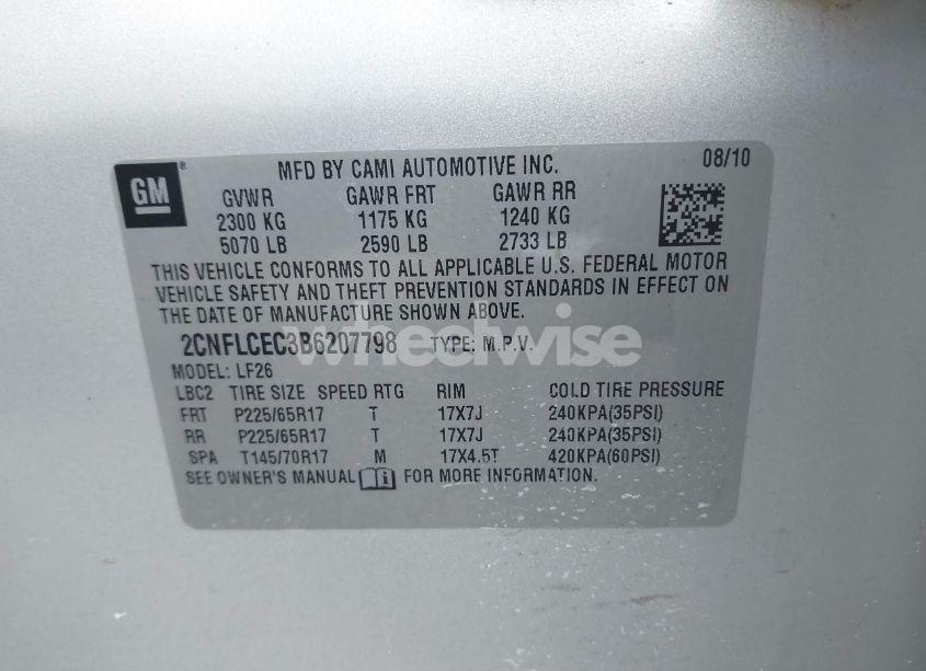 Photo 9 of 2011 Chevrolet Equinox LS (VIN 2CNFLCEC3B6207798)