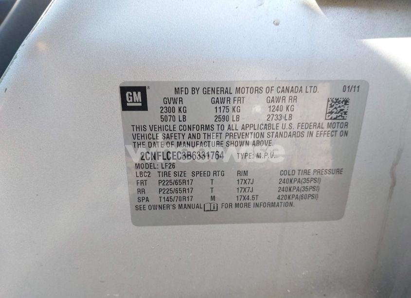 Photo 9 of 2011 Chevrolet Equinox LS (VIN 2CNFLCEC3B6331764)