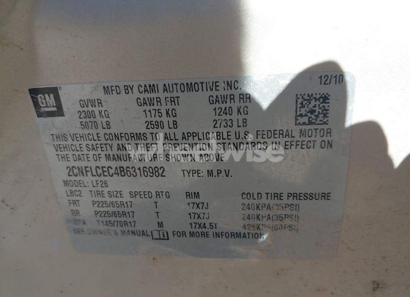 Photo 9 of 2011 Chevrolet Equinox LS (VIN 2CNFLCEC4B6316982)