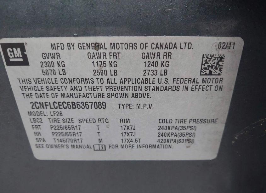 Photo 9 of 2011 Chevrolet Equinox LS (VIN 2CNFLCEC6B6367089)