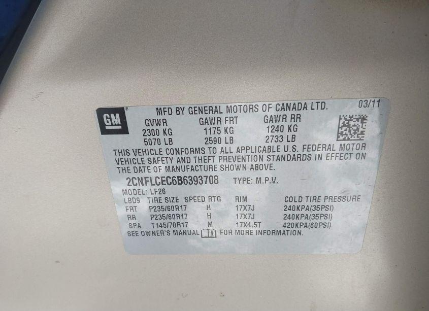 Photo 9 of 2011 Chevrolet Equinox LS (VIN 2CNFLCEC6B6393708)