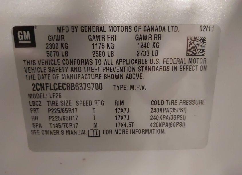 Photo 9 of 2011 Chevrolet Equinox LS (VIN 2CNFLCEC8B6379700)