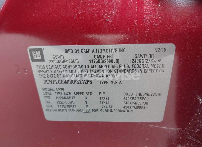 Photo 9 of 2010 Chevrolet Equinox LS (VIN 2CNFLCEW0A6321265)