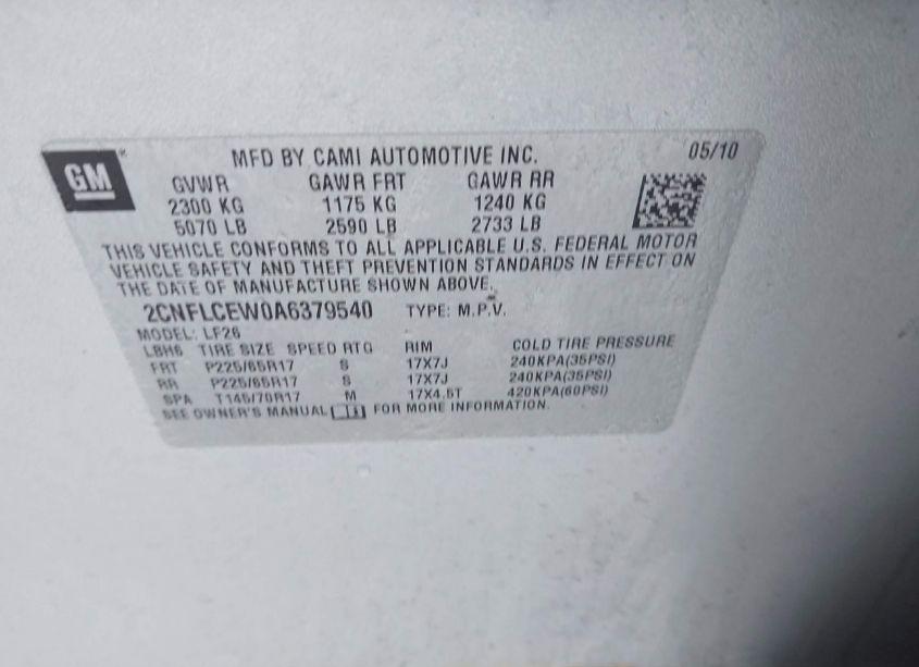 Photo 9 of 2010 Chevrolet Equinox LS (VIN 2CNFLCEW0A6379540)