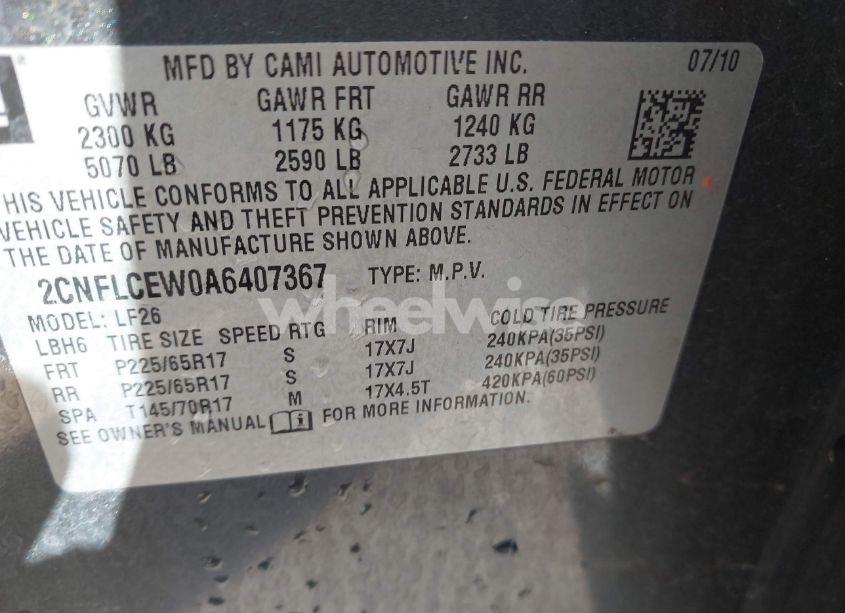 Photo 9 of 2010 Chevrolet Equinox LS (VIN 2CNFLCEW0A6407367)