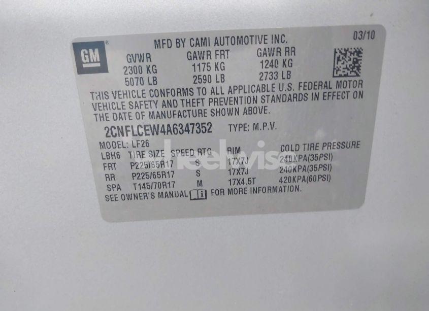 Photo 9 of 2010 Chevrolet Equinox LS (VIN 2CNFLCEW4A6347352)