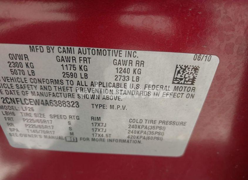 Photo 9 of 2010 Chevrolet Equinox LS (VIN 2CNFLCEW4A6388323)