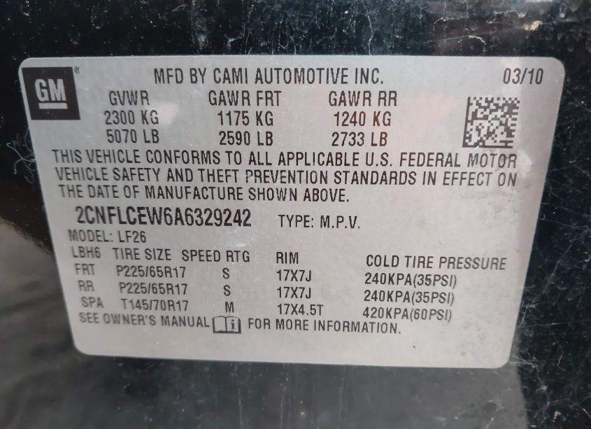 Photo 9 of 2010 Chevrolet Equinox LS (VIN 2CNFLCEW6A6329242)