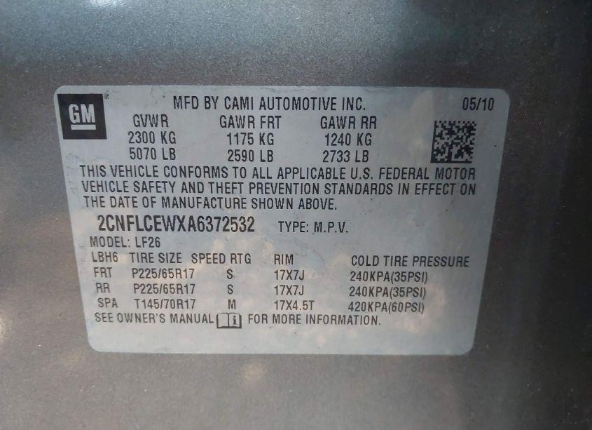 Photo 9 of 2010 Chevrolet Equinox LS (VIN 2CNFLCEWXA6372532)