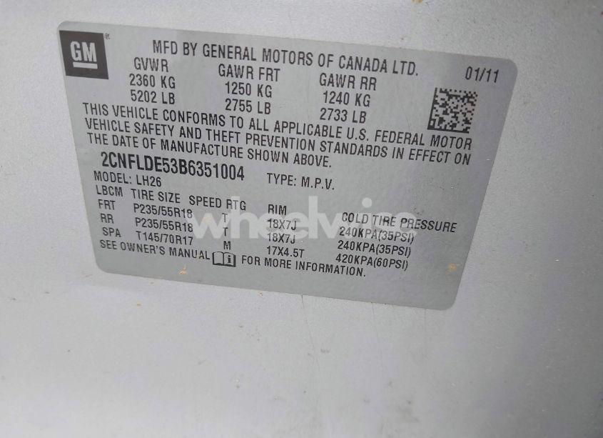 Photo 9 of 2011 Chevrolet Equinox 1LT (VIN 2CNFLDE53B6351004)