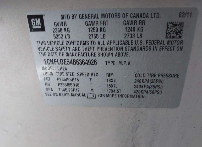 Photo 9 of 2011 Chevrolet Equinox 1LT (VIN 2CNFLDE54B6364926)