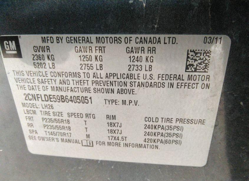 Photo 9 of 2011 Chevrolet Equinox 1LT (VIN 2CNFLDE59B6405051)