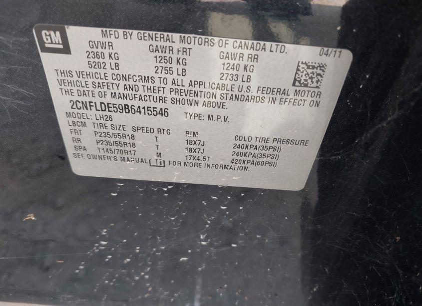 Photo 9 of 2011 Chevrolet Equinox 1LT (VIN 2CNFLDE59B6415546)