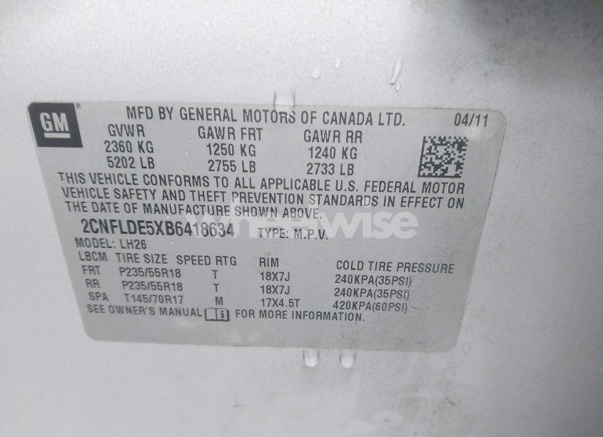 Photo 9 of 2011 Chevrolet Equinox 1LT (VIN 2CNFLDE5XB6418634)