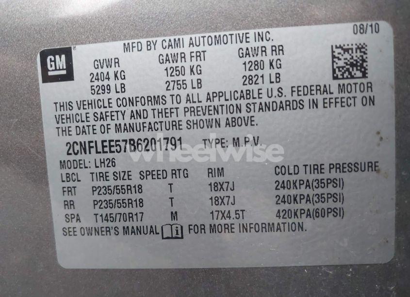 Photo 9 of 2011 Chevrolet Equinox 1LT (VIN 2CNFLEE57B6201791)