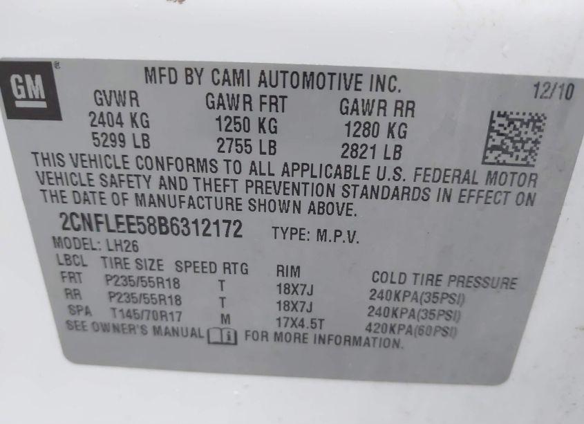 Photo 9 of 2011 Chevrolet Equinox 1LT (VIN 2CNFLEE58B6312172)