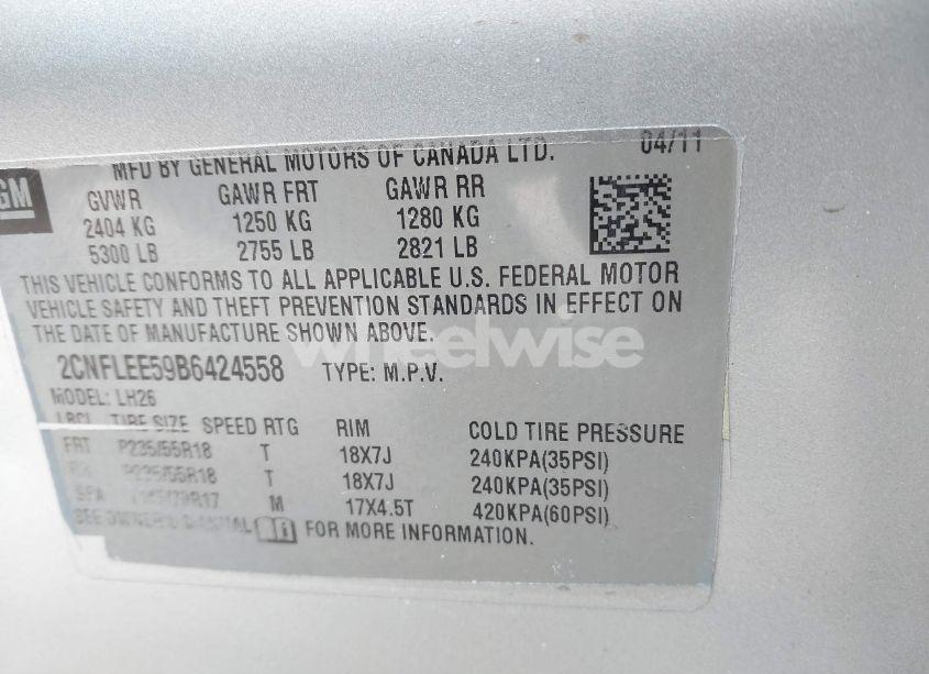 Photo 9 of 2011 Chevrolet Equinox 1LT (VIN 2CNFLEE59B6424558)