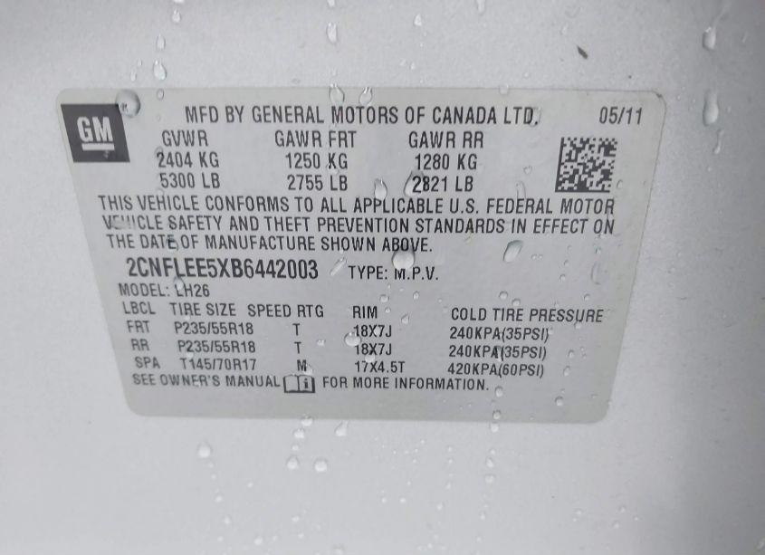 Photo 9 of 2011 Chevrolet Equinox 1LT (VIN 2CNFLEE5XB6442003)