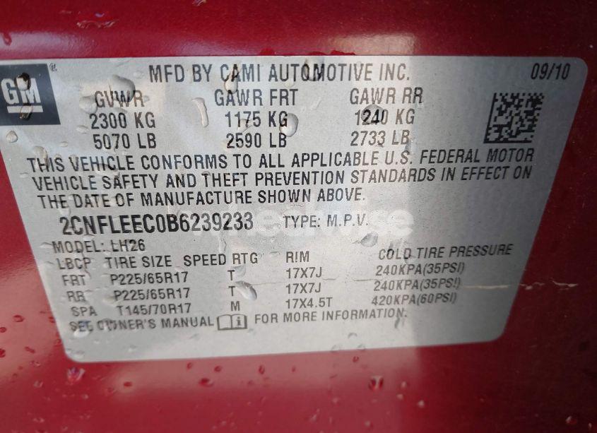 Photo 9 of 2011 Chevrolet Equinox 1LT (VIN 2CNFLEEC0B6239233)