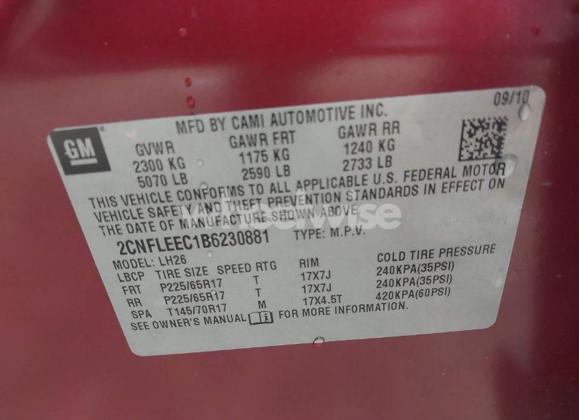 Photo 9 of 2011 Chevrolet Equinox 1LT (VIN 2CNFLEEC1B6230881)