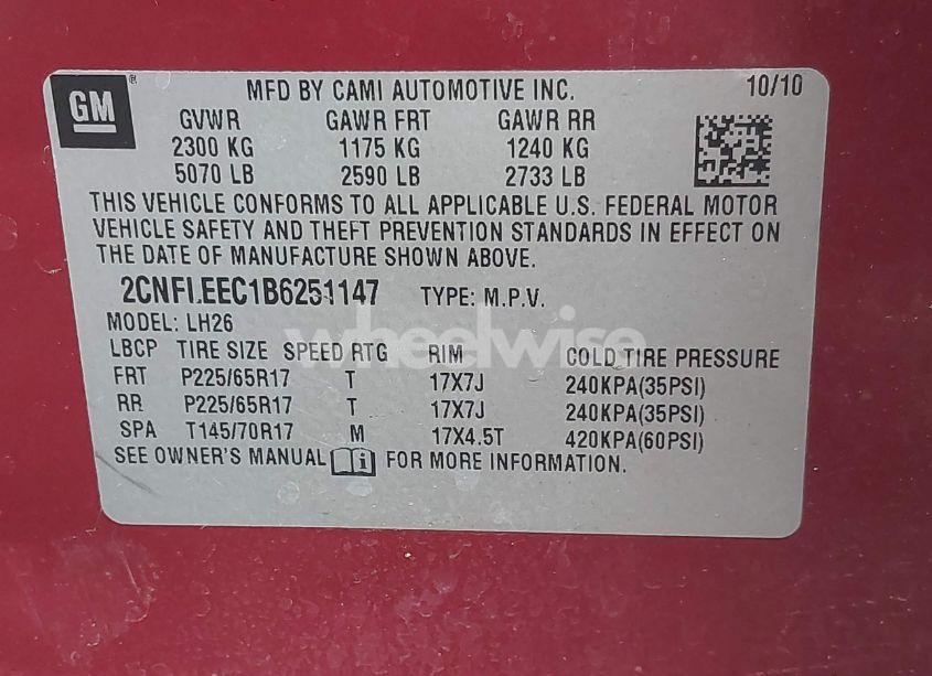 Photo 9 of 2011 Chevrolet Equinox 1LT (VIN 2CNFLEEC1B6251147)