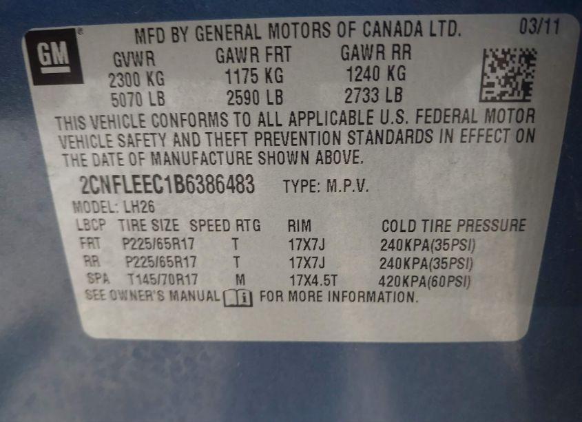 Photo 9 of 2011 Chevrolet Equinox 1LT (VIN 2CNFLEEC1B6386483)