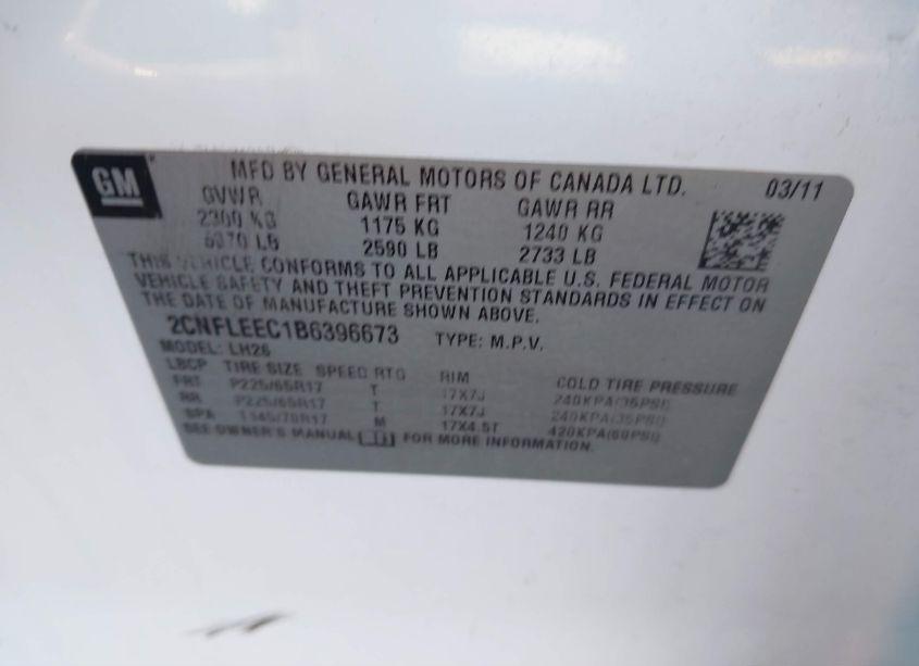 Photo 9 of 2011 Chevrolet Equinox 1LT (VIN 2CNFLEEC1B6396673)